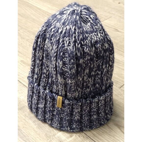 Eddie Bauer Knit Winter Hat Blue Speckled Fleece Lined Logo Snow Ski‎ - Picture 1 of 8